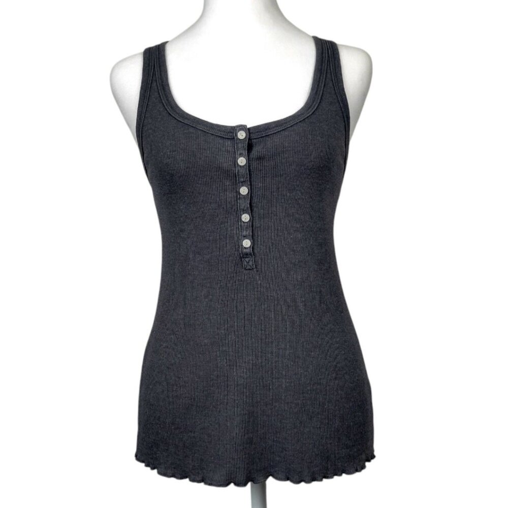 Womens Aerie M Charcoal Grey Trendy Racerback Tank Top Flirty Half-Placket Style